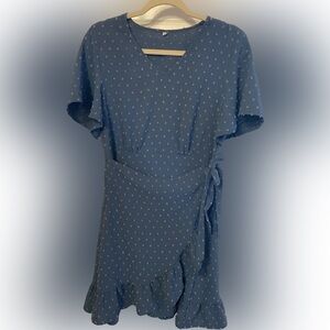 NIASHOT Summer Dresses Women Wrap V Neck Swiss Dot Ruffle Size Medium Blue